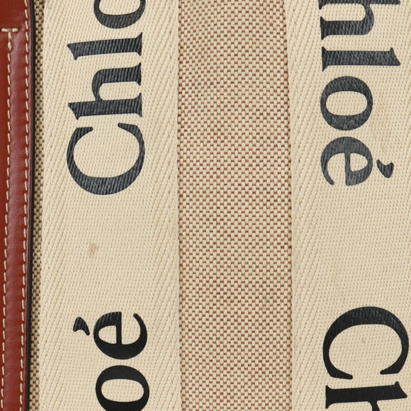 Chloe Woody Hand Bag Canvas 2way Beige Gold Auth am10533V