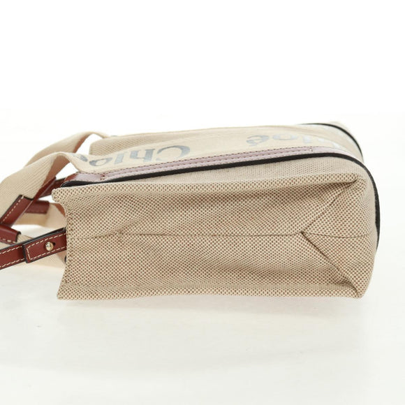 Chloe Woody Hand Bag Canvas 2way Beige Gold Auth am10533V