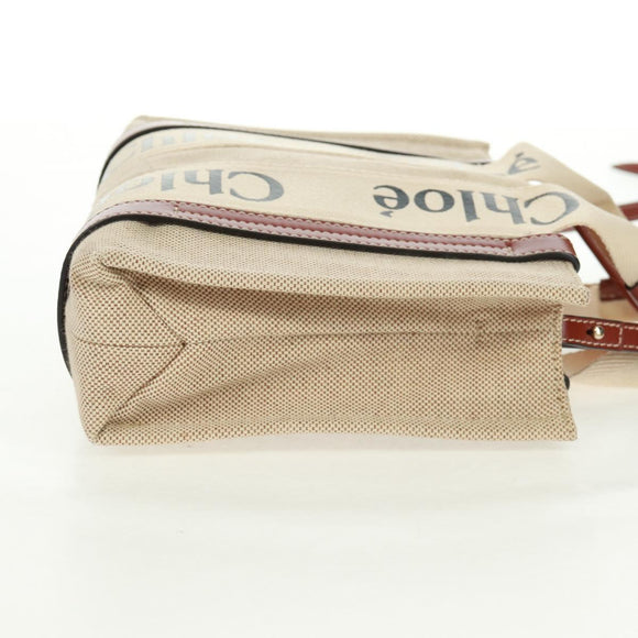 Chloe Woody Hand Bag Canvas 2way Beige Gold Auth am10533V