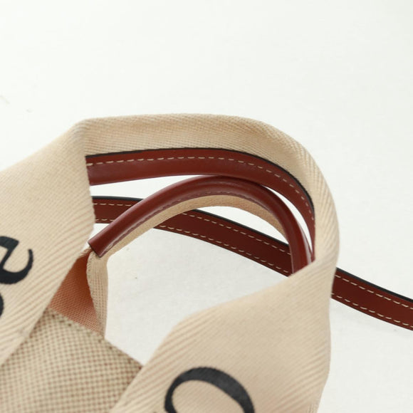 Chloe Woody Hand Bag Canvas 2way Beige Gold Auth am10533V