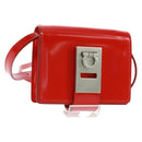 Salvatore Ferragamo Gancini Shoulder Pouch Bag Patent Red Silver Auth am10534M-1