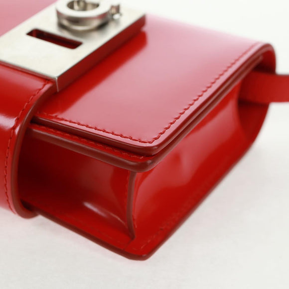 Salvatore Ferragamo Gancini Shoulder Pouch Bag Patent Red Silver Auth am10534M