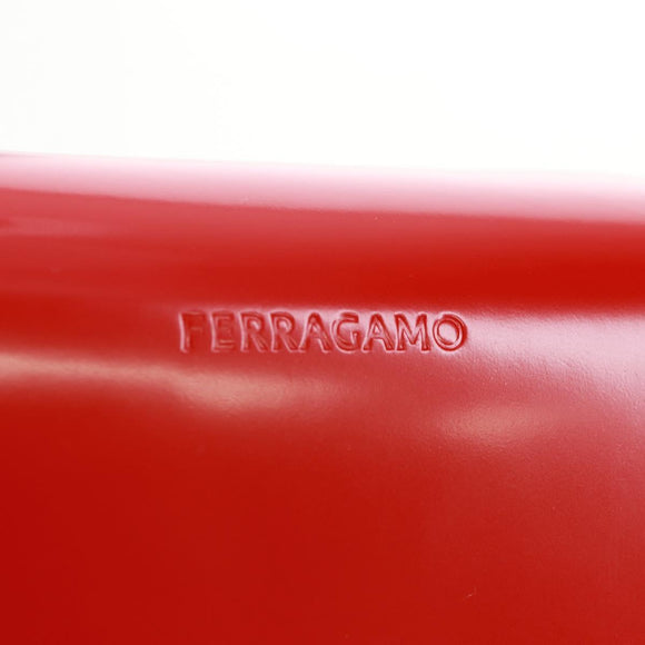 Salvatore Ferragamo Gancini Shoulder Pouch Bag Patent Red Silver Auth am10534M