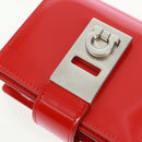 Salvatore Ferragamo Gancini Shoulder Pouch Bag Patent Red Silver Auth am10534M-19