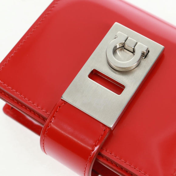 Salvatore Ferragamo Gancini Shoulder Pouch Bag Patent Red Silver Auth am10534M