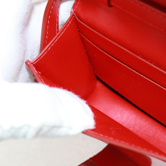 Salvatore Ferragamo Gancini Shoulder Pouch Bag Patent Red Silver Auth am10534M