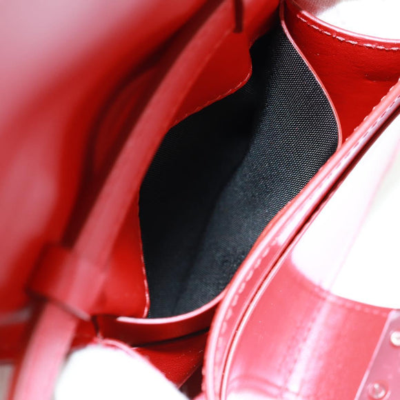 Salvatore Ferragamo Gancini Shoulder Pouch Bag Patent Red Silver Auth am10534M