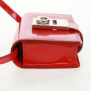 Salvatore Ferragamo Gancini Shoulder Pouch Bag Patent Red Silver Auth am10534M-3