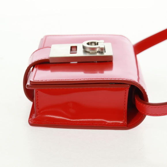 Salvatore Ferragamo Gancini Shoulder Pouch Bag Patent Red Silver Auth am10534M
