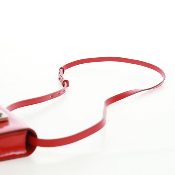 Salvatore Ferragamo Gancini Shoulder Pouch Bag Patent Red Silver Auth am10534M