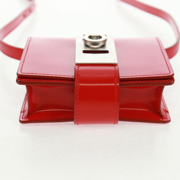 Salvatore Ferragamo Gancini Shoulder Pouch Bag Patent Red Silver Auth am10534M