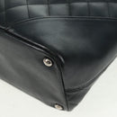 CHANEL Cambon Line Tote Bag Lamb Skin Black Silver CC Auth am10535V-11
