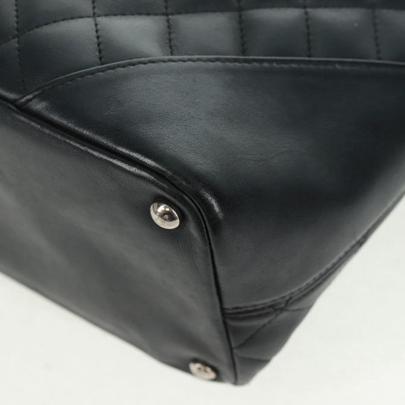 CHANEL Cambon Line Tote Bag Lamb Skin Black Silver CC Auth am10535V
