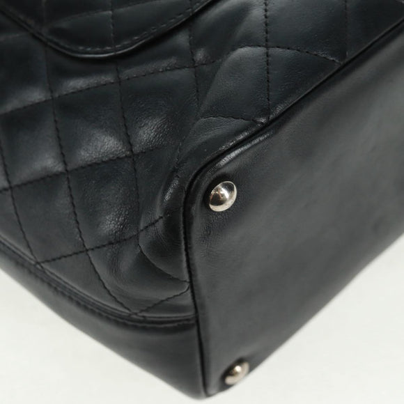 CHANEL Cambon Line Tote Bag Lammleder Schwarz Silber CC Auth am10535V