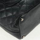 CHANEL Cambon Line Tote Bag Lamb Skin Black Silver CC Auth am10535V-12