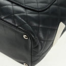 CHANEL Cambon Line Tote Bag Lamb Skin Black Silver CC Auth am10535V-13