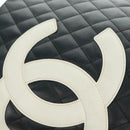 CHANEL Cambon Line Tote Bag Lamb Skin Black Silver CC Auth am10535V-14
