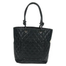 CHANEL Cambon Line Tote Bag Lamb Skin Black Silver CC Auth am10535V-3