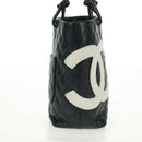 CHANEL Cambon Line Tote Bag Lamb Skin Black Silver CC Auth am10535V-5