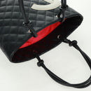 CHANEL Cambon Line Tote Bag Lamb Skin Black Silver CC Auth am10535V-6