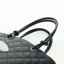 CHANEL Cambon Line Tote Bag Lamb Skin Black Silver CC Auth am10535V-8