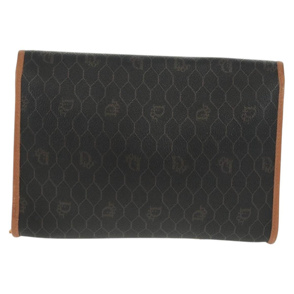 Christian Dior Honeycomb Canvas Chain Shoulder Bag Black Gold Auth am10539V