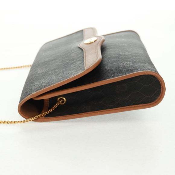 Christian Dior Honeycomb Canvas Chain Shoulder Bag Black Gold Auth am10539V