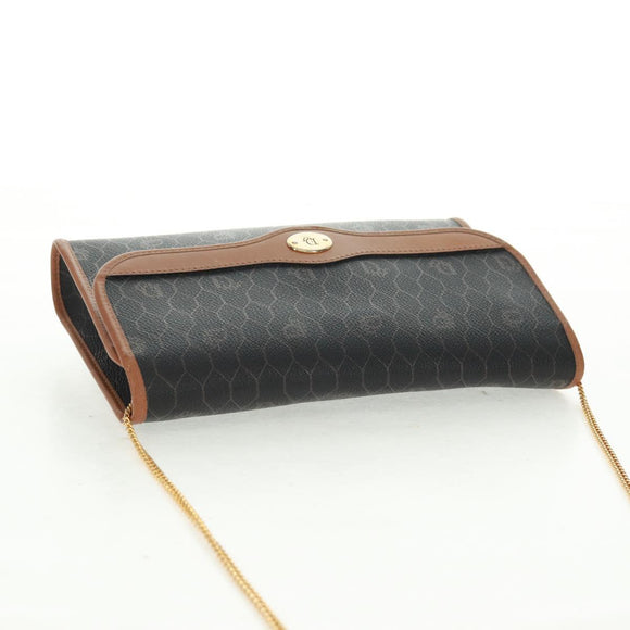 Christian Dior Honeycomb Canvas Chain Shoulder Bag Black Gold Auth am10539V