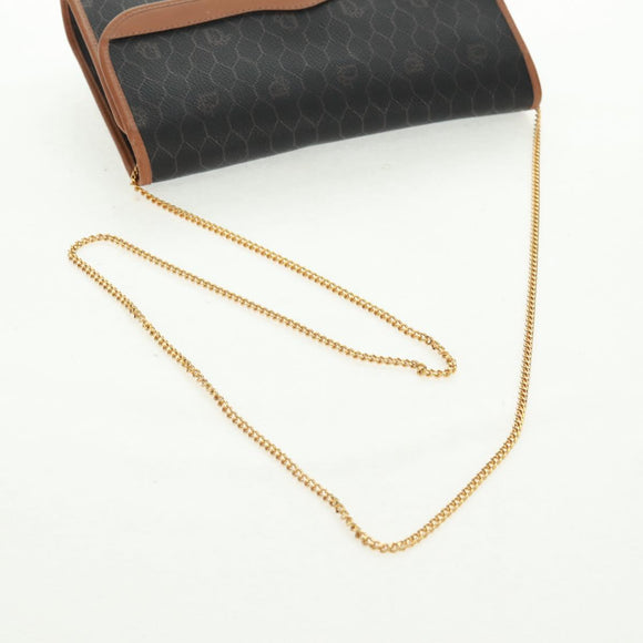 Christian Dior Honeycomb Canvas Chain Shoulder Bag Black Gold Auth am10539V