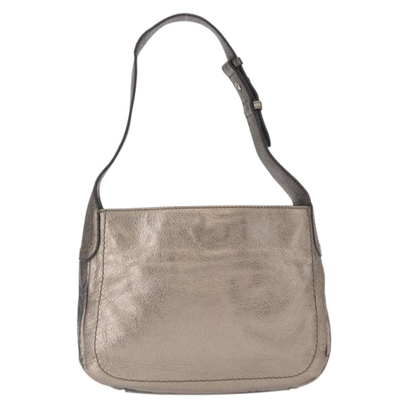 Salvatore Ferragamo Gancini Shoulder Bag Leather Silver Auth am10540