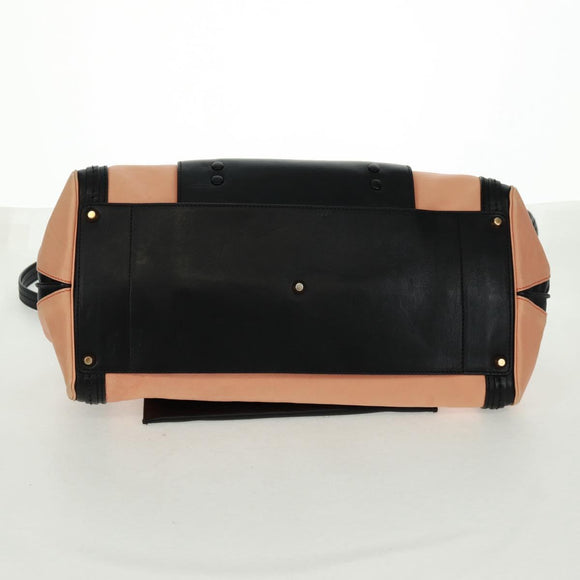 Chloe Alice Hand Bag Leather 2way Beige Black gold Auth am10542V