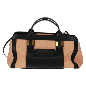 Chloe Alice Hand Bag Leather 2way Beige Black gold Auth am10542V - 0