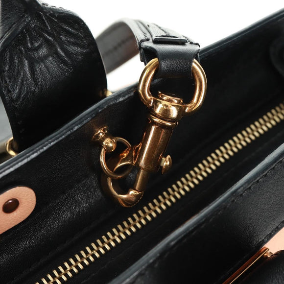 Chloe Alice Hand Bag Leather 2way Beige Black gold Auth am10542V