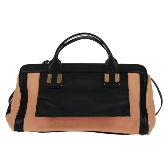 Chloe Alice Hand Bag Leather 2way Beige Black gold Auth am10542V