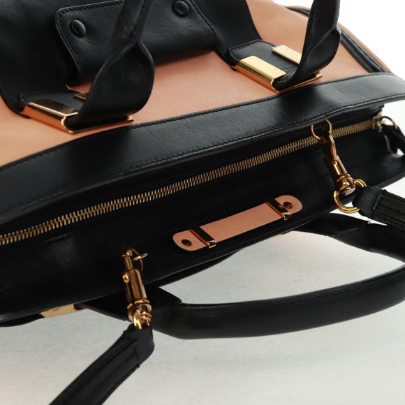 Chloe Alice Hand Bag Leather 2way Beige Black gold Auth am10542V