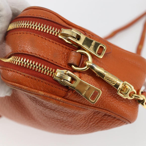 Miu Miu Umhängetasche Leder Orange Gold Auth am10543