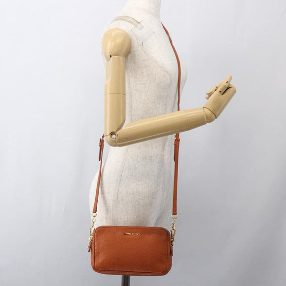 Miu Miu Umhängetasche Leder Orange Gold Auth am10543