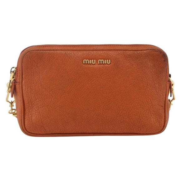Miu Miu Umhängetasche Leder Orange Gold Auth am10543