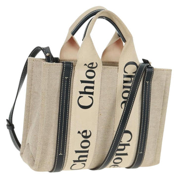Chloe Woody Hand Bag Canvas 2way Ivory Gold Auth am10546V