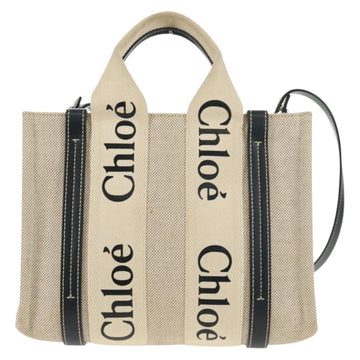 Chloe Woody Hand Bag Canvas 2way Ivory Gold Auth am10546V - 0