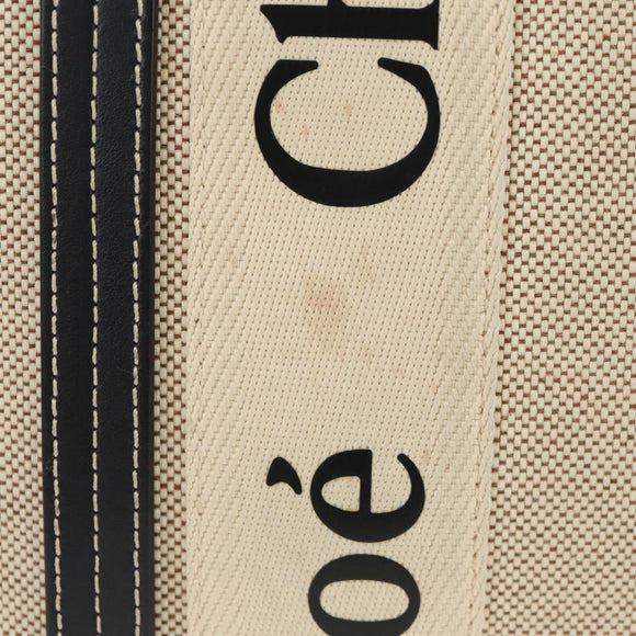 Chloe Woody Hand Bag Canvas 2way Ivory Gold Auth am10546V
