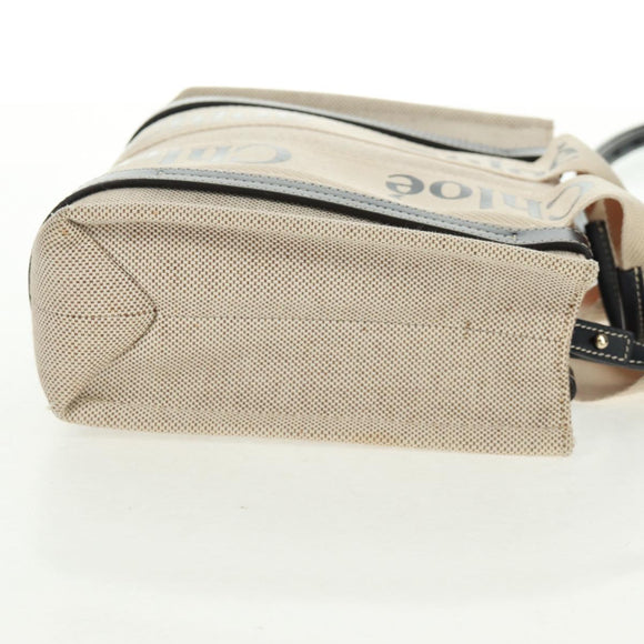 Chloe Woody Hand Bag Canvas 2way Ivory Gold Auth am10546V