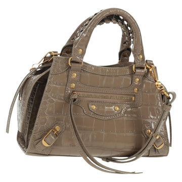 BALENCIAGA Neo Classic City Hand Bag Patent 2way Gray Gold 638524 Auth am10547AM