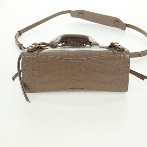 BALENCIAGA Neo Classic City Hand Bag Patent 2way Gray Gold 638524 Auth am10547SAM