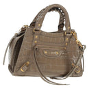 BALENCIAGA Neo Classic City Hand Bag Patent 2way Gray Gold 638524 Auth am10547SAM-1