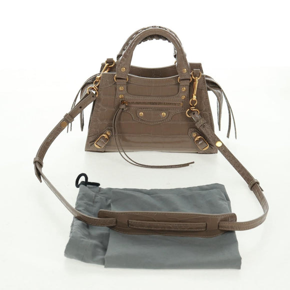 BALENCIAGA Neo Classic City Hand Bag Patent 2way Gray Gold 638524 Auth am10547SAM