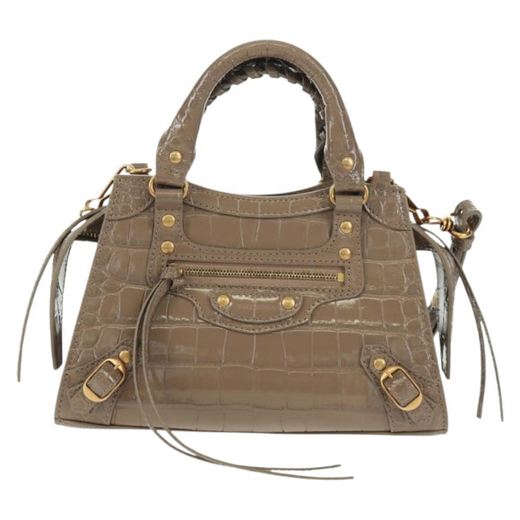 BALENCIAGA Neo Classic City Hand Bag Patent 2way Gray Gold 638524 Auth am10547SAM