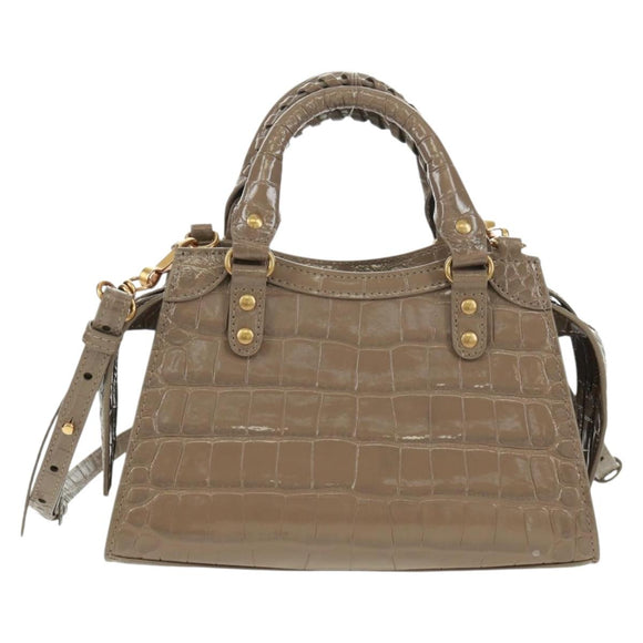 BALENCIAGA Neo Classic City Hand Bag Patent 2way Gray Gold 638524 Auth am10547SAM
