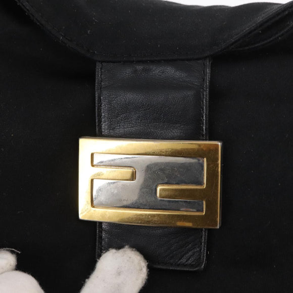FENDI Jersey Mamma Baguette Shoulder Bag Nylon Black Silver Auth am10557