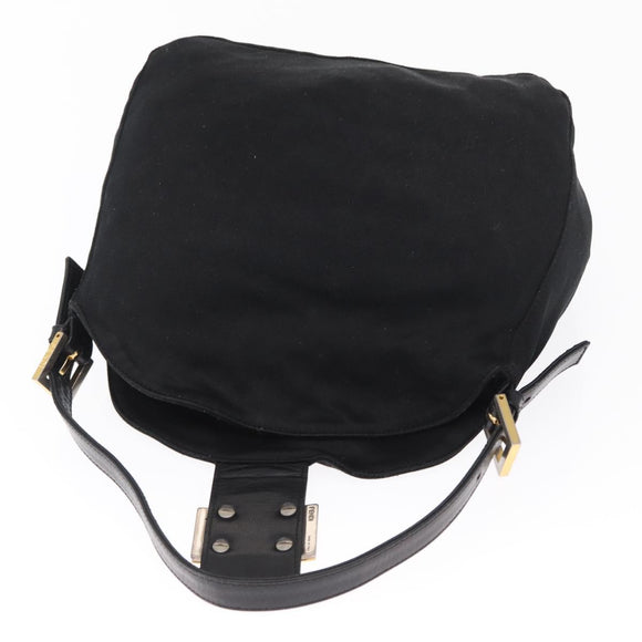 FENDI Jersey Mamma Baguette Shoulder Bag Nylon Black Silver Auth am10557